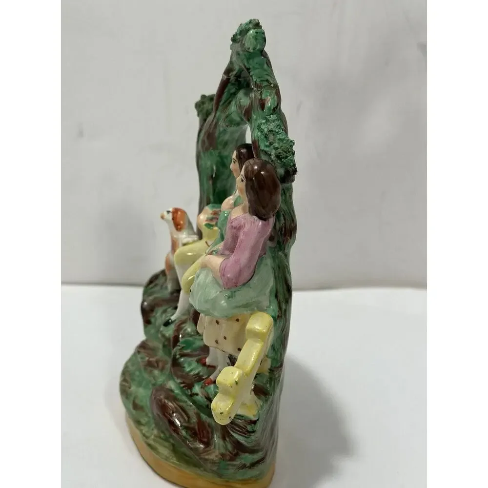 Antique Staffordshire Ceramic Figure Couple With Spaniel‎ Dog RARE REPAIRED